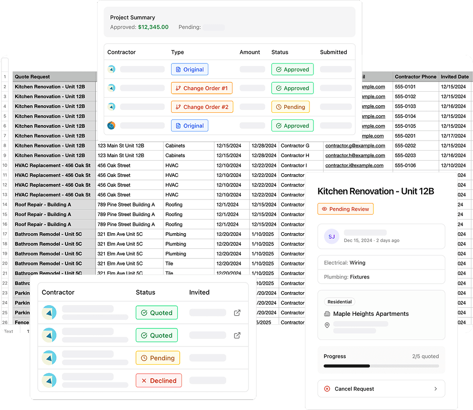 Ventry dashboard showing quote management